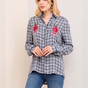 Tops - Rose Patch Flannel Shirt Tops - Rose Patch Flannel Shirt